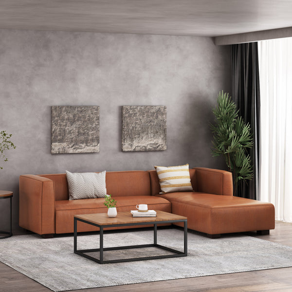 gdf studio Minkler Contemporary Faux Leather 3 Seater Sofa with Chaise Lounge