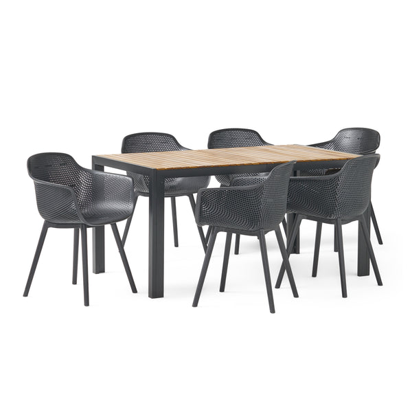 Gdf Studio Miramar Outdoor Wood And Resin 7 Piece Dining Set Black And Teak