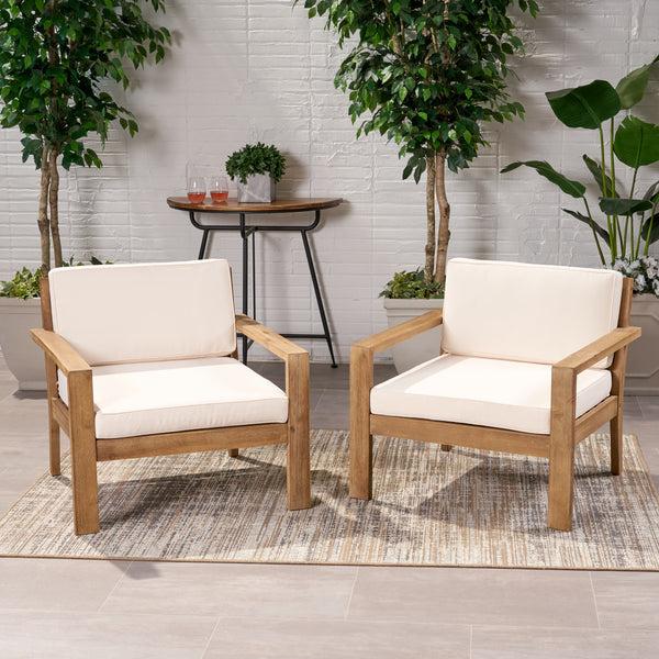 Gdf Studio Miranda Outdoor Acacia Wood Club Chairs With Cushions (Set Of 2)