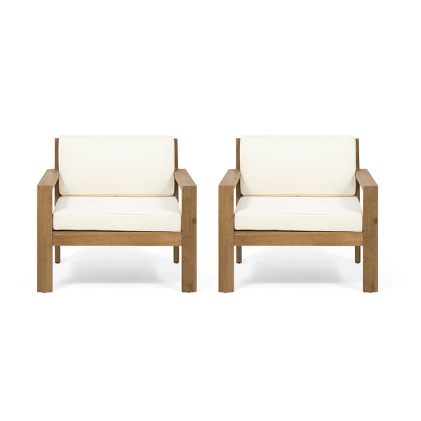 gdf studio Miranda Outdoor Acacia Wood Club Chairs with Cushions (Set of 2)