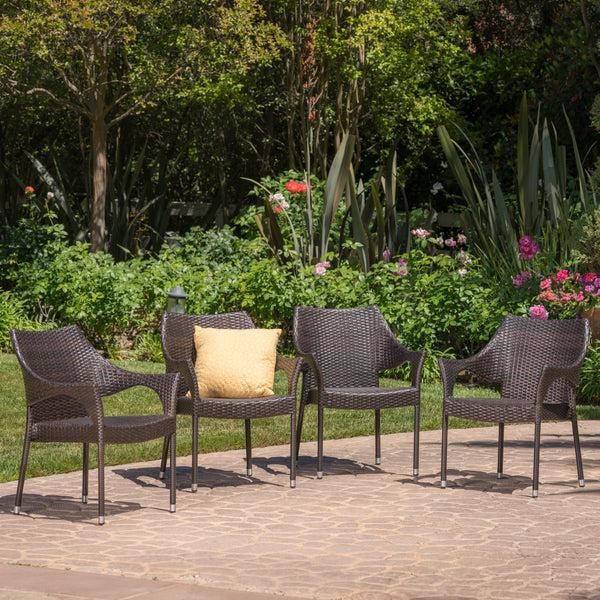 Gdf Studio Miranda Outdoor Mix Mocha Wicker Stacking Dining Chairs (Set Of 4)