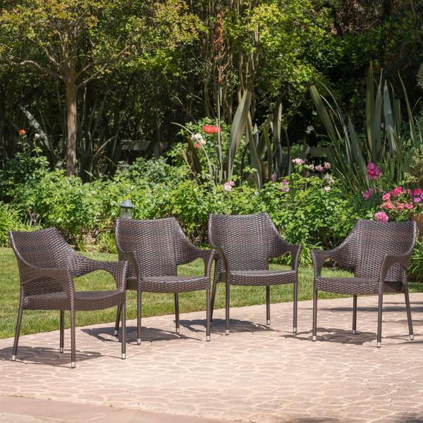 Gdf Studio Miranda Outdoor Mix Mocha Wicker Stacking Dining Chairs (Set Of 4)