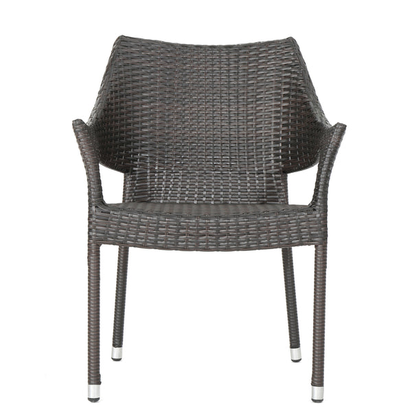 Gdf Studio Miranda Outdoor Mix Mocha Wicker Stacking Dining Chairs (Set Of 4)