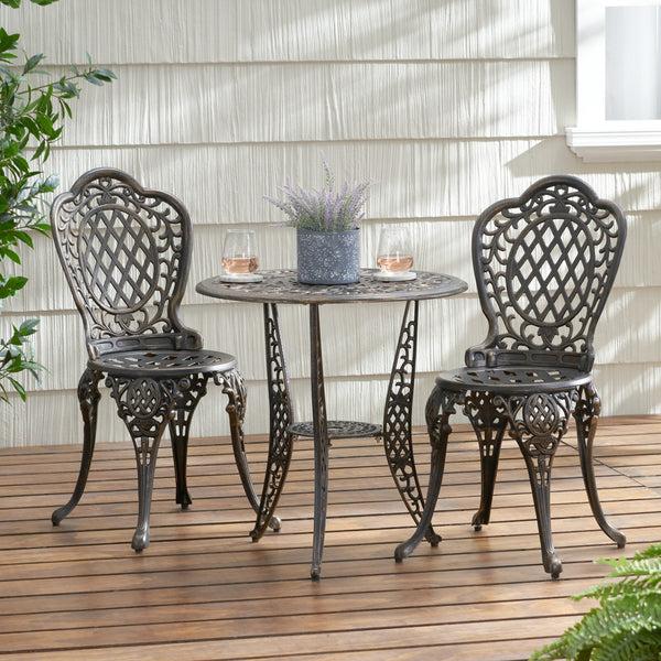 Gdf Studio Modena Traditional Outdoor 3-Piece Bronze Cast Aluminum Bistro Set