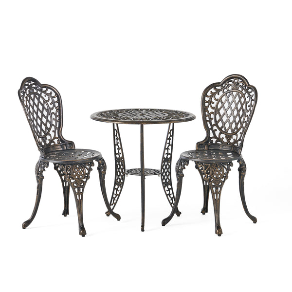 gdf studio Modena Traditional Outdoor 3-Piece Bronze Cast Aluminum Bistro Set