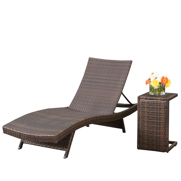 gdf studio Modern Multi-Brown Wicker Chaise Lounge Set with C-Shaped End Table