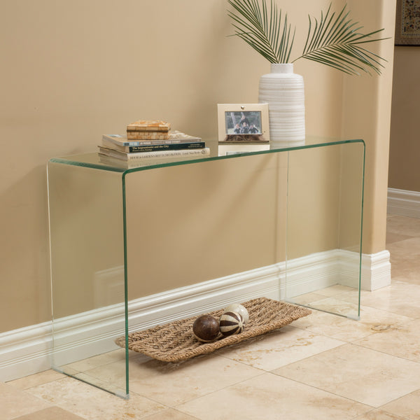 Gdf Studio Modern Rectangular Clear 12mm Tempered Glass Console Table