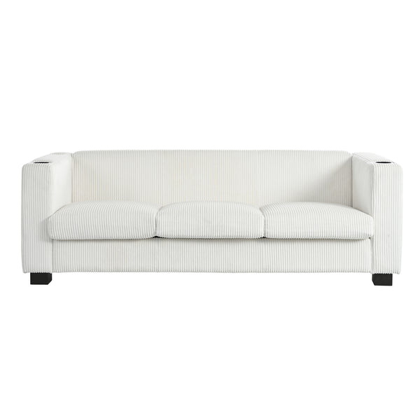Gdf Studio Modern Three-seat Solid Wood Sofa In Striped Finish With Two Cup Holders