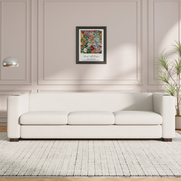 Gdf Studio Modern Three-seat Solid Wood Sofa In Striped Finish With Two Cup Holders