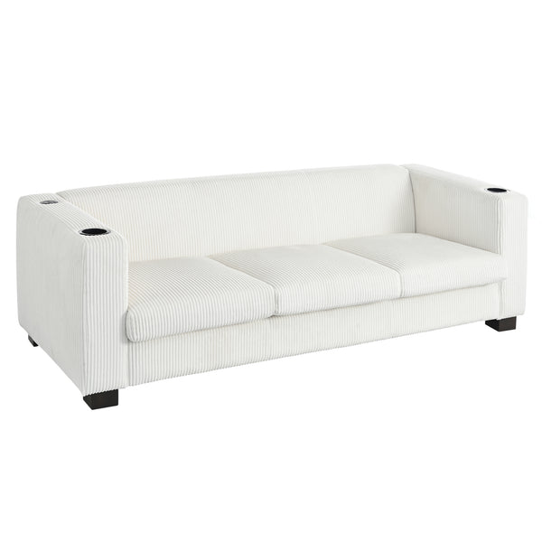 Gdf Studio Modern Three-seat Solid Wood Sofa In Striped Finish With Two Cup Holders