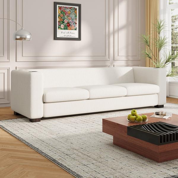 gdf studio Modern three-seat Solid Wood sofa in striped finish with two cup holders