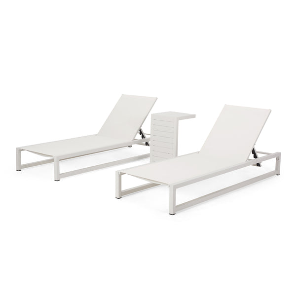 Gdf Studio Moderna Outdoor Aluminum Chaise Lounge Set With C-Shaped End Table