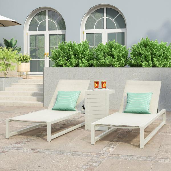 gdf studio Moderna Outdoor Aluminum Chaise Lounge Set with C-Shaped End Table