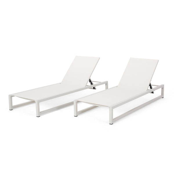 Gdf Studio Moderna Outdoor Aluminum Chaise Lounge With Mesh Seating (Set Of 2)