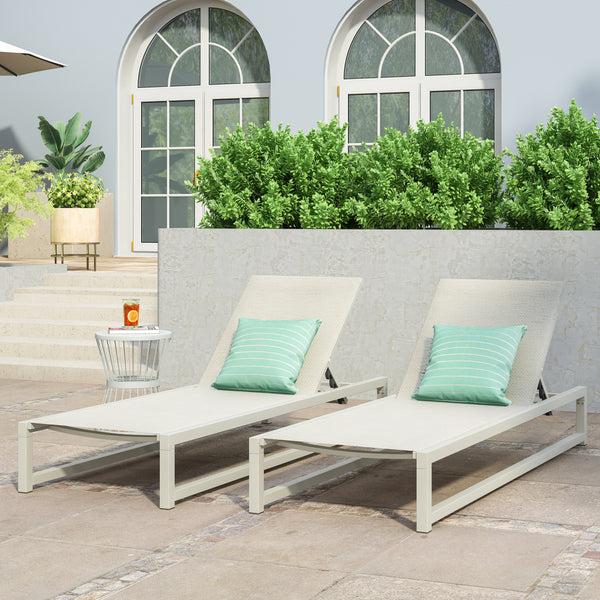 gdf studio Moderna Outdoor Aluminum Chaise Lounge with Mesh Seating (Set of 2)