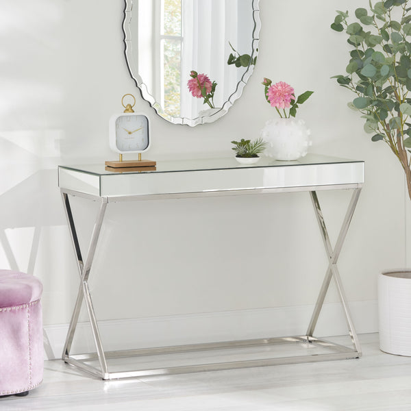 Gdf Studio Modesta Modern Glam Console Table With Mirror Tabletop