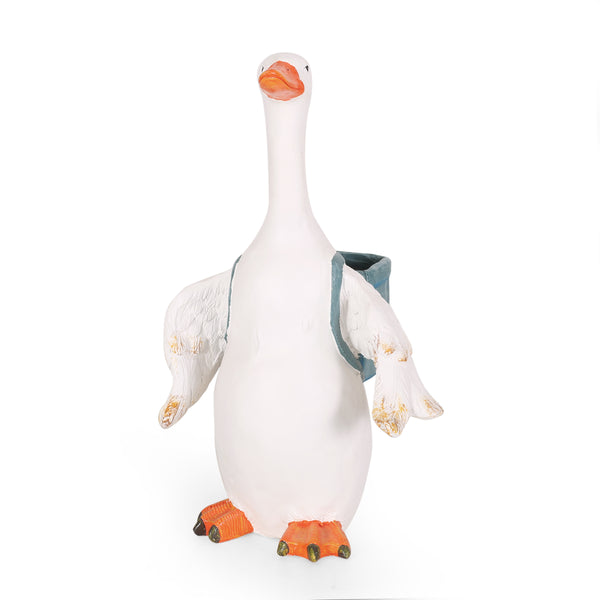 Gdf Studio Mohar Outdoor Decorative Goose Planter White And Blue
