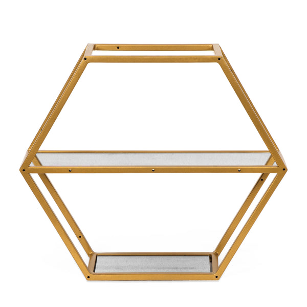 Gdf Studio Mohaven Modern Glam Handcrafted Glass 2 Shelf Hexagonal Decorative Shelf Antique Gold