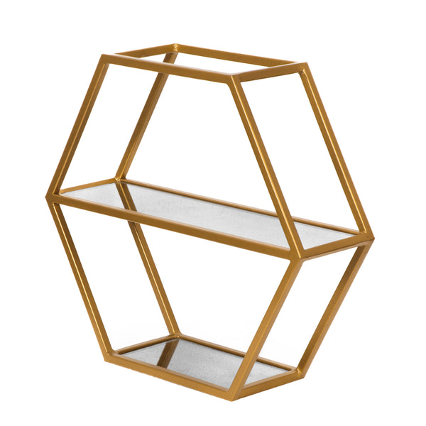 gdf studio Mohaven Modern Glam Handcrafted Glass 2 Shelf Hexagonal Decorative Shelf Antique Gold