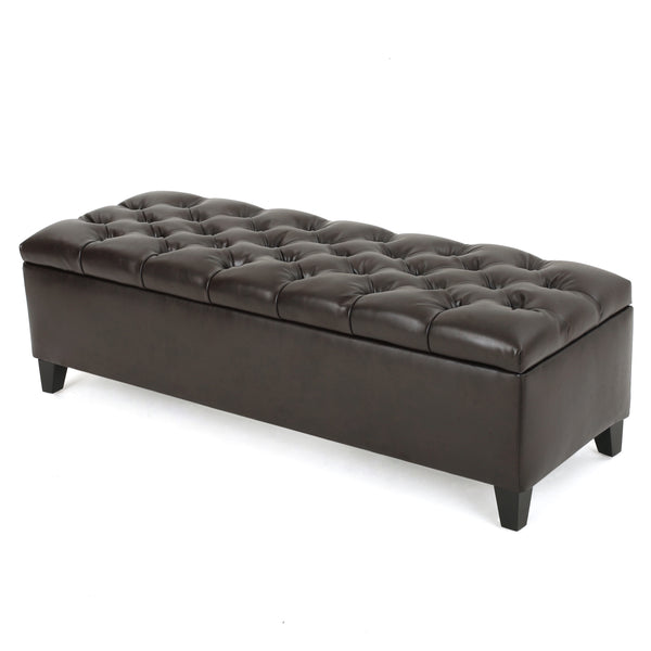 Gdf Studio Molle Contemporary Button-Tufted Leather Storage Ottoman Bench