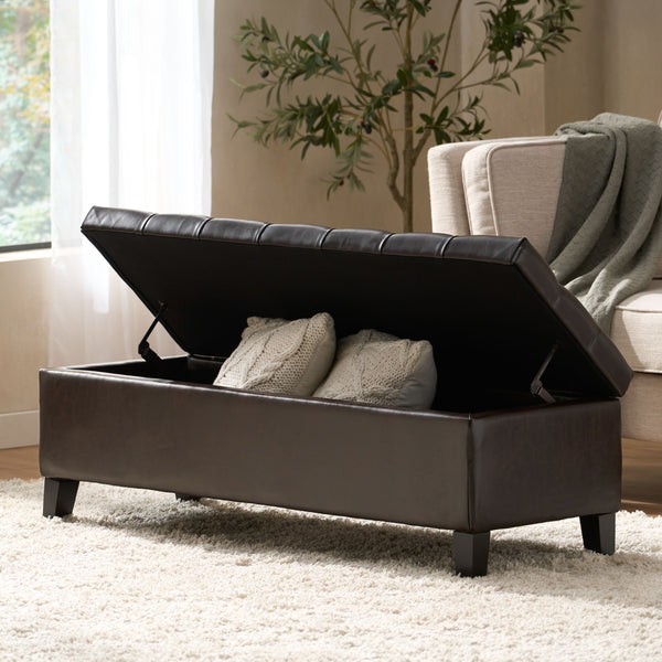 Gdf Studio Molle Contemporary Button-Tufted Leather Storage Ottoman Bench