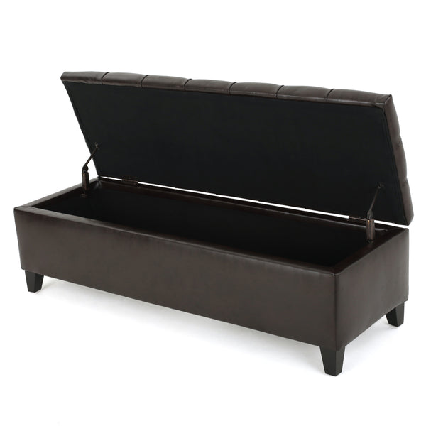 Gdf Studio Molle Contemporary Button-Tufted Leather Storage Ottoman Bench