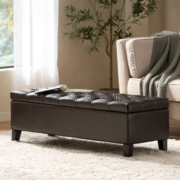 gdf studio Molle Contemporary Button-Tufted Leather Storage Ottoman Bench