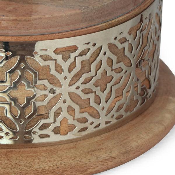 Gdf Studio Mondell Boho Handcrafted Mango Wood Hurricane Candle Holder Natural And Nickel