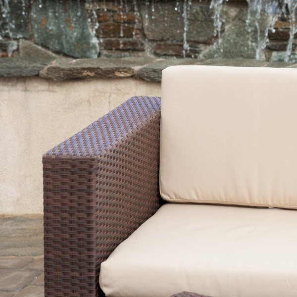 Gdf Studio Montague Outdoor 4-Piece Brown Wicker Sofa Set With Storage Ottoman Table