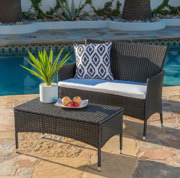 Gdf Studio Montague Outdoor Wicker Loveseat And Coffee Table Set