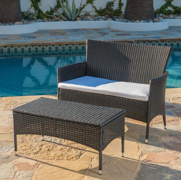 Gdf Studio Montague Outdoor Wicker Loveseat And Coffee Table Set