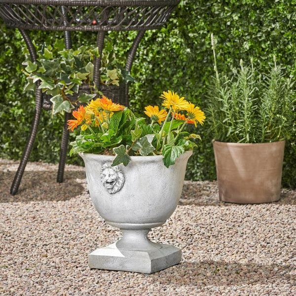 Gdf Studio Montana Chalice Garden Urn Planter Roman Lionhead Accents Lightweight Concrete