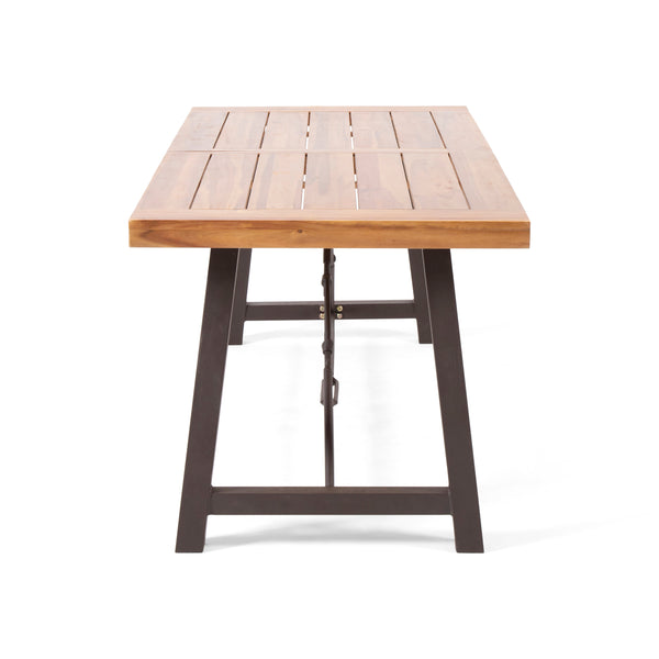 Gdf Studio Montenegro Outdoor 6 Piece Teak Finished Acacia Wood Dining Set With Stacking Chairs