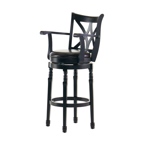 Gdf Studio Montreal Farmhouse Black Bonded Leather Swivel Barstool With Arms