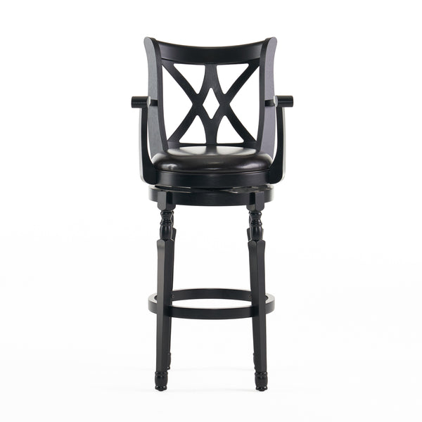 gdf studio Montreal Farmhouse Black Bonded Leather Swivel Barstool with Arms