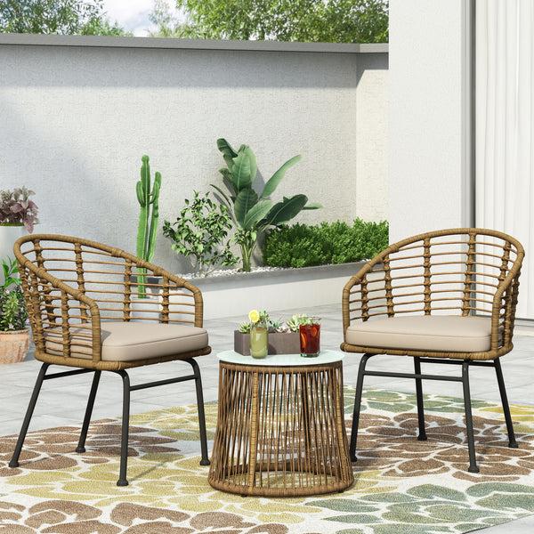 Gdf Studio Monture Outdoor Wicker 2 Seater Chat Set Light Brown And Beige