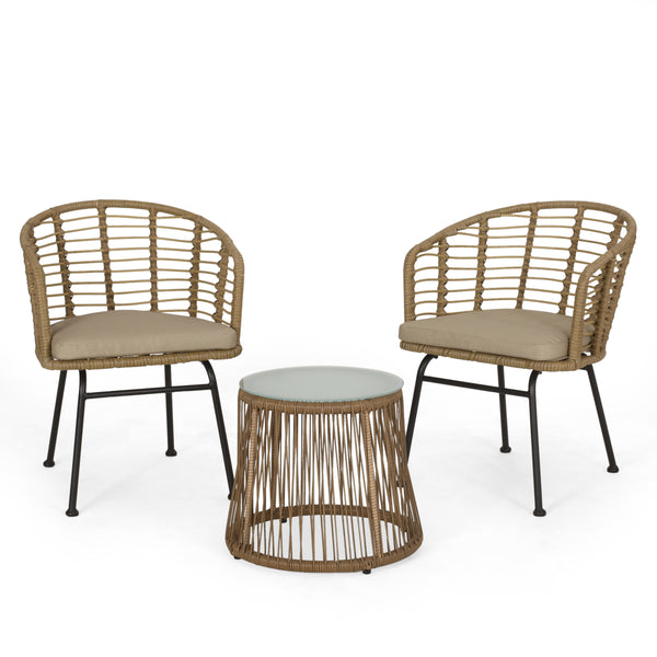 gdf studio Monture Outdoor Wicker 2 Seater Chat Set Light Brown and Beige