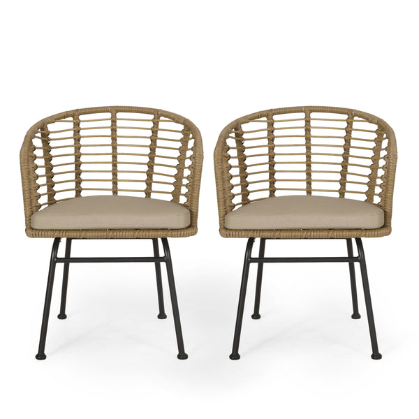 gdf studio Monture Outdoor Wicker Chair with Water Resistant Cushion Set of 2 Light Brown and Beige