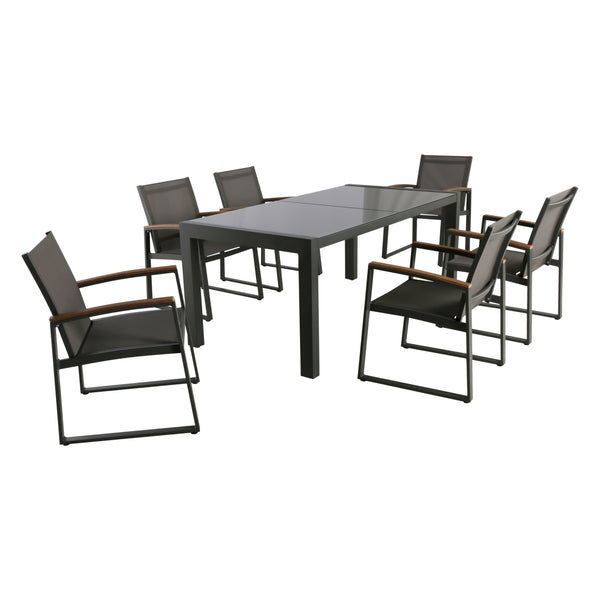 gdf studio Moore Outdoor 7-Piece Aluminum Dining Set with Glass Table Top