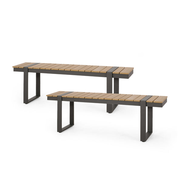 gdf studio Mora Outdoor Faux Wood and Aluminum Dining Bench