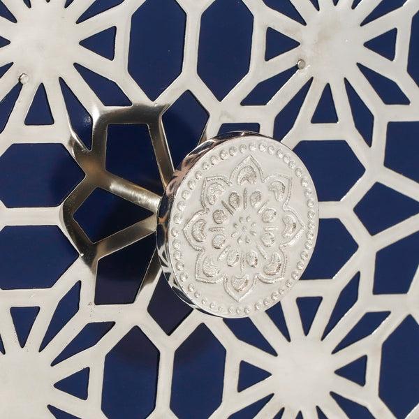 Gdf Studio Morella Modern Glam Handcrafted Moroccan Mesh Nightstand Navy Blue And Nickel