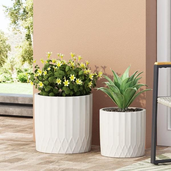 Gdf Studio Morelos Outdoor Medium And Large Cast Stone Planter Set Antique White