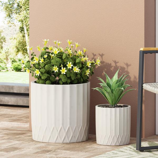 Gdf Studio Morelos Outdoor Small And Large Cast Stone Planter Set Antique White