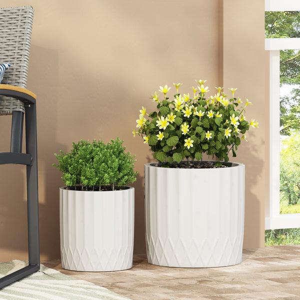 Gdf Studio Morelos Outdoor Small And Medium Cast Stone Planter Set Antique White