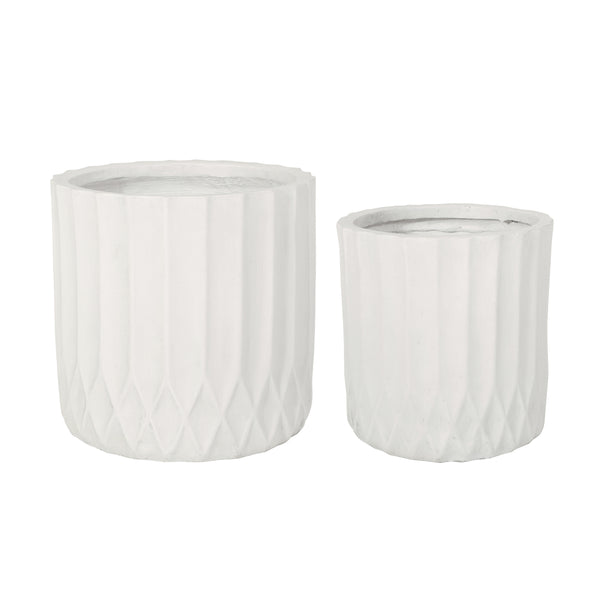 gdf studio Morelos Outdoor Small and Medium Cast Stone Planter Set Antique White