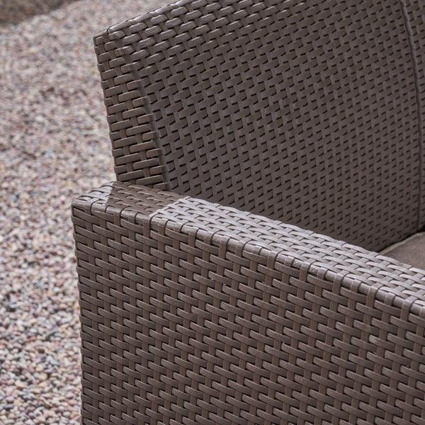Gdf Studio Morena Outdoor 8-Seater Wicker Print Chat Set With Fire Pit And Tank Holder