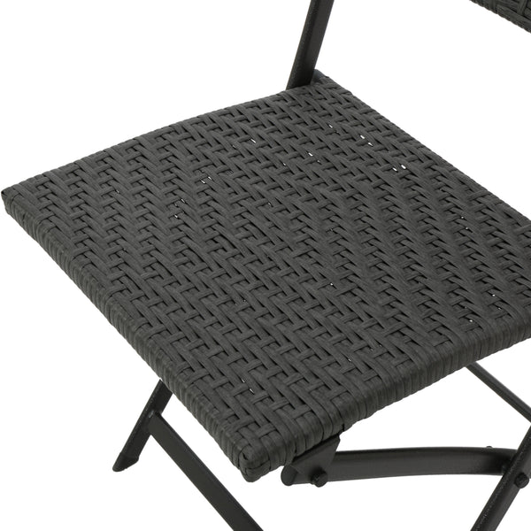 Gdf Studio Moreton Outdoor 3-Piece Gray Wicker Folding Bistro Set With Aquatex Glass Top