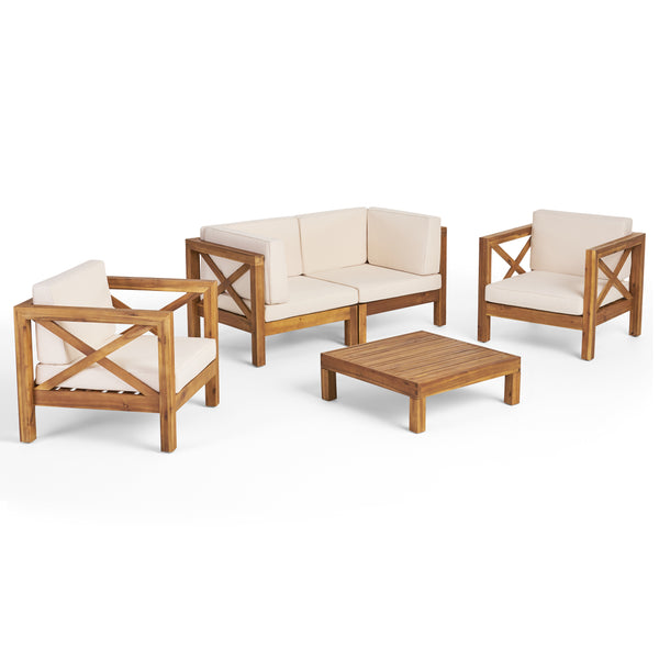 gdf studio Morgan Outdoor 4 Seater Acacia Wood Loveseat Chat Set
