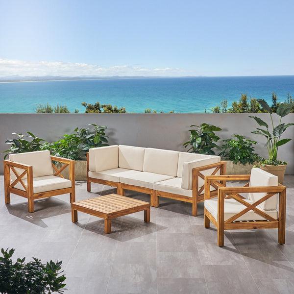 Gdf Studio Morgan Outdoor 5 Seater Acacia Wood Sofa Chat Set