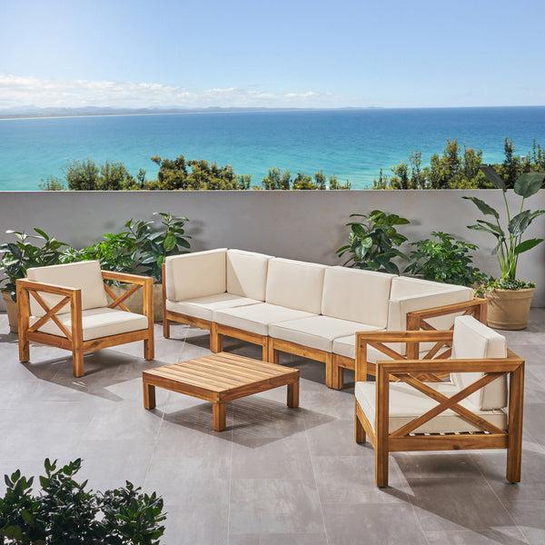 Gdf Studio Morgan Outdoor 6 Seater Acacia Wood Sofa Chat Set